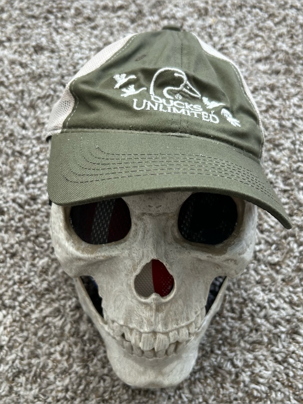 Ducks Unlimited Snapback Trucker Hat Olive Green Tan Mesh Hunting Cap OSFM